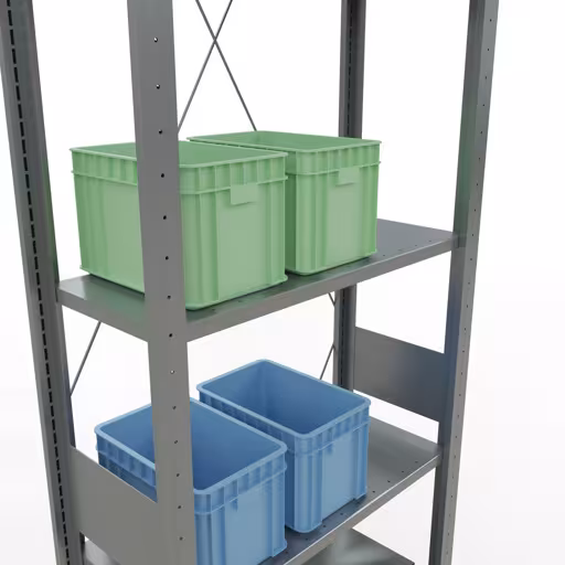 Grundregal, Fachbodenregal Stecksystem MULTIplus150, 3000 x 750 x 300 mm (HxBxT), 7 Fachböden, Kreuzstrebe, verzinkt von Schulte Lagertechnik mit der Artikelnr. 12732-75