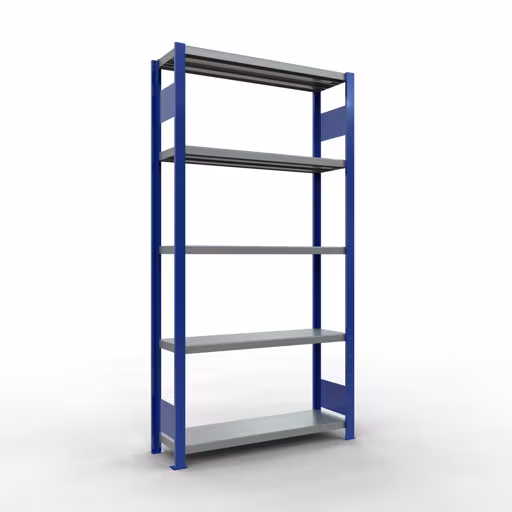 Grundregal, Fachbodenregal Stecksystem MULTIplus250, 2000 x 1000 x 300 mm (HxBxT), 5 Fachböden, Längenriegel, RAL 5010 enzianblau/verzinkt aus der Kategorie Grundregal mit der Artikelnummer 12930-LR-B