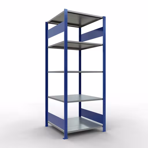 Grundregal, Fachbodenregal Stecksystem MULTIplus150, 2000 x 750 x 800 mm (HxBxT), 5 Fachböden, Längenriegel, RAL 5010 enzianblau/verzinkt/verzinkt aus der Kategorie Grundregal mit der Artikelnummer 12780-75-LR-B