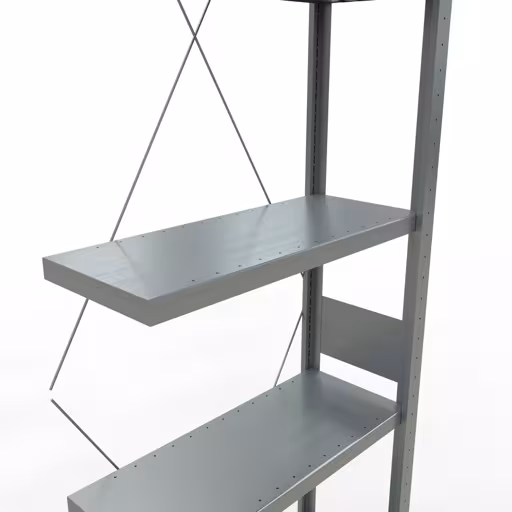 Andere Ansicht des Artikels Anbauregal, Fachbodenregal Stecksystem MULTIplus250, 3000 x 750 x 300 mm (HxBxT), 7 Fachböden, Kreuzstrebe, verzinkt aus der Kategorie Stecksystem