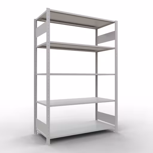Grundregal, Fachbodenregal Stecksystem MULTIplus150, 2000 x 1300 x 600 mm (HxBxT), 5 Fachböden, Längenriegel, RAL 7035 lichtgrau aus der Kategorie Grundregal mit der Artikelnummer 32660-130-LR