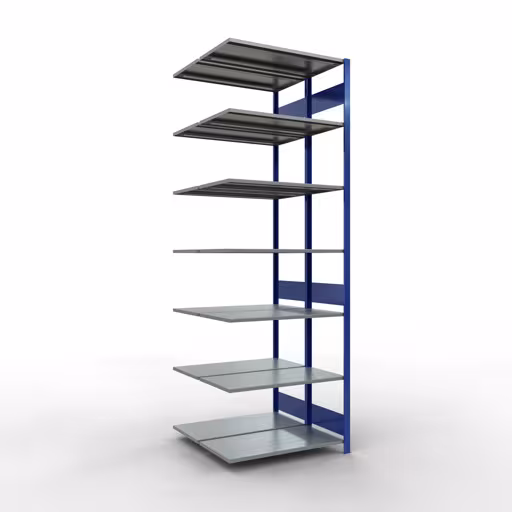 Anbauregal, Doppelregal, Fachbodenregal Stecksystem MULTIplus150, 3000 x 1000 x (2x500) mm (HxBxT), 2x7 Fachböden, Längenriegel, RAL 5010 enzianblau aus der Kategorie Doppelregale mit der Artikelnummer 33157-B