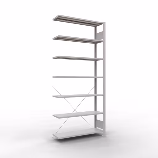 Anbauregal, Büro-Fachbodenregal Stecksystem MULTIplus85, 2300 x 1000 x 300 mm (HxBxT), 7 Fachböden, Kreuzstrebe, ohne Anschlagleiste, lichtgrau von der Marke Schulte Lagertechnik Anbauregal, Büro-Fachbodenregal Stecksystem MULTIplus85, 2300 x 1000 x 300 mm (HxBxT), 7 Fachböden, Kreuzstrebe, ohne Anschlagleiste, lichtgrau aus der Kategorie Stecksystem mit der Artikelnummer 36034
