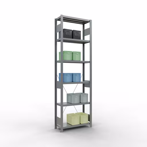 Produktbild Nr.14 des Artikels Grundregal, Fachbodenregal Stecksystem MULTIplus250, 2500 x 750 x 300 mm (HxBxT), 6 Fachböden, Kreuzstrebe, verzinkt aus der Produktreihe Stecksystem von der Marke Schulte Lagertechnik