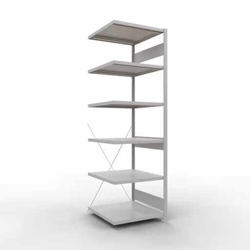 Anbauregal, Fachbodenregal Stecksystem MULTIplus250, 2500 x 750 x 800 mm (HxBxT), 6 Fachböden, Kreuzstrebe, RAL 7035 lichtgrau aus der Kategorie Anbauregal mit der Artikelnummer 32886-75