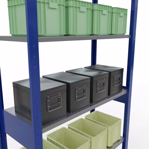 Abbildung Nr 15 des Artikels Grundregal, Fachbodenregal Stecksystem MULTIplus85, 2500 x 1000 x 400 mm (HxBxT), 6 Fachböden, Längenriegel, RAL 5010 enzianblau aus der Produktgruppe Stecksystem von der Marke Schulte Lagertechnik