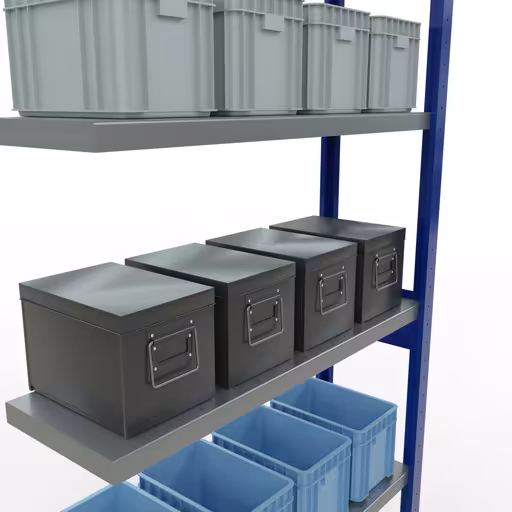 Anbauregal, Fachbodenregal Stecksystem MULTIplus330, 2500 x 1000 x 300 mm (HxBxT), 6 Fachböden, Längenriegel, RAL 5010 enzianblau/verzinkt von Schulte Lagertechnik aus der Kategorie Stecksystem