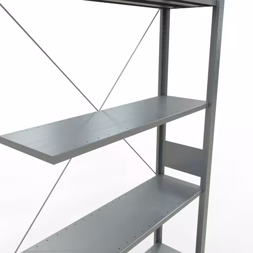 Abbildung Nr 12 des Artikels Anbauregal, Fachbodenregal Stecksystem MULTIplus85, 3000 x 1000 x 300 mm (HxBxT), 7 Fachböden, Kreuzstrebe, verzinkt aus der Produktgruppe Stecksystem von der Marke Schulte Lagertechnik