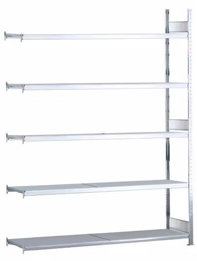 Anbauregal, Weitspannregal WS 2000 mit Stahlböden, 3000 x 2000 x 600 mm (HxBxT), verzinkt, 5 Ebenen, Fachlast 400 kg, Feldlast 2.000 kg aus der Kategorie WS2000 für Fachlasten bis 400kg mit der Artikelnummer 15725