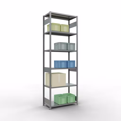 Grundregal, Fachbodenregal Stecksystem MULTIplus250, 3000 x 1000 x 500 mm (HxBxT), 7 Fachböden, Längenriegel, verzinkt von Schulte Lagertechnik mit der Artikelnr. 12952-LR