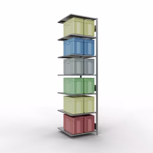 Andere Ansicht des Artikels Anbauregal, Fachbodenregal Stecksystem MULTIplus150, 3000 x 750 x 800 mm (HxBxT), 7 Fachböden, Längenriegel, verzinkt aus der Kategorie Anbauregal