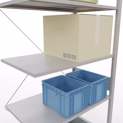 Anbauregal, Fachbodenregal Stecksystem MULTIplus150, 3000 x 1000 x 600 mm (HxBxT), 7 Fachböden, Kreuzstrebe, RAL 7035 lichtgrau von der Marke Schulte Lagertechnik aus der Produktreihe Stecksystem
