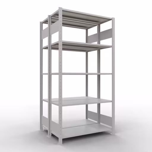 Grundregal, Doppelregal, Fachbodenregal Stecksystem MULTIplus150, 2000 x 1000 x (2x400) mm (HxBxT), 2x5 Fachböden, Längenriegel, RAL 7035 lichtgrau aus der Kategorie Doppelregale mit der Artikelnummer 33140