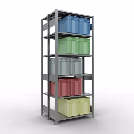 Abbildung Nr 14 des Artikels Grundregal, Doppelregal, Fachbodenregal Stecksystem MULTIplus150, 2500 x 1000 x (2x400) mm (HxBxT), 2x6 Fachböden, Längenriegel, verzinkt aus der Produktgruppe Fachbodenregale von der Marke Schulte Lagertechnik