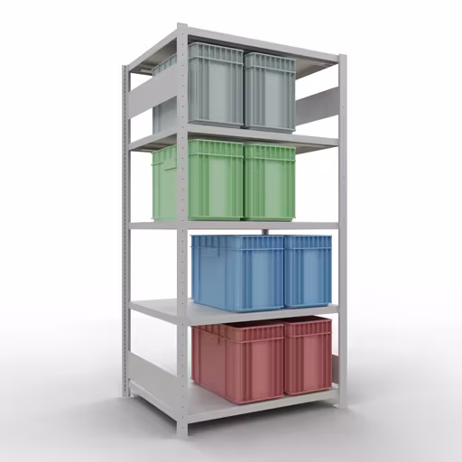 Abbildung Nr 14 des Artikels Grundregal, Fachbodenregal Stecksystem MULTIplus250, 2000 x 1000 x 800 mm (HxBxT), 5 Fachböden, Längenriegel, RAL 7035 lichtgrau aus der Produktgruppe Stecksystem von der Marke Schulte Lagertechnik