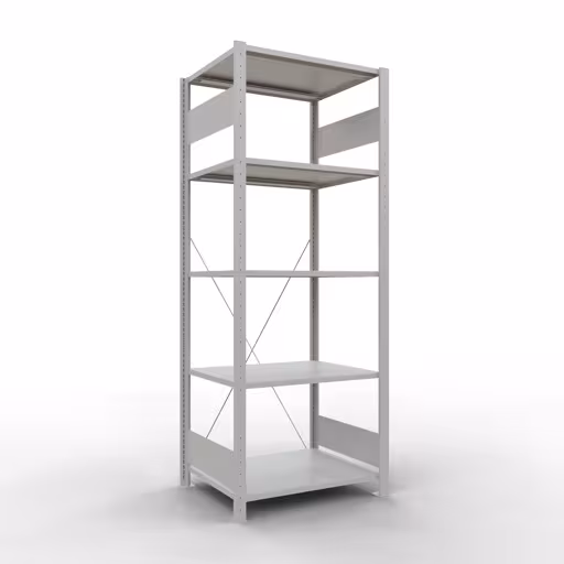 Grundregal, Fachbodenregal Stecksystem MULTIplus150, 2000 x 750 x 600 mm (HxBxT), 5 Fachböden, Kreuzstrebe, RAL 7035 lichtgrau aus der Kategorie Grundregal mit der Artikelnummer 32660-75