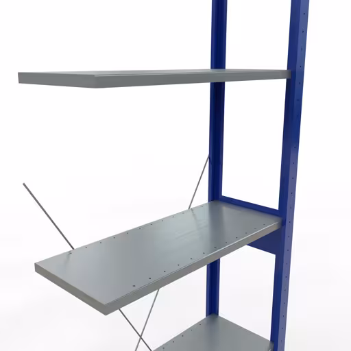 Anbauregal, Fachbodenregal Stecksystem MULTIplus150, 2500 x 750 x 300 mm (HxBxT), 6 Fachböden, Kreuzstrebe, RAL 5010 enzianblau/verzinkt/verzinkt von der Marke Schulte Lagertechnik aus der Produktreihe Stecksystem