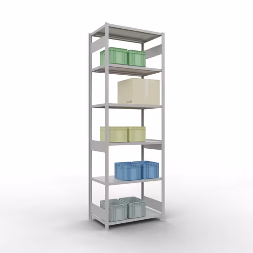 Grundregal, Fachbodenregal Stecksystem MULTIplus250, 3000 x 1000 x 600 mm (HxBxT), 7 Fachböden, Längenriegel, RAL 7035 lichtgrau von der Marke Schulte Lagertechnik aus der Produktreihe Stecksystem