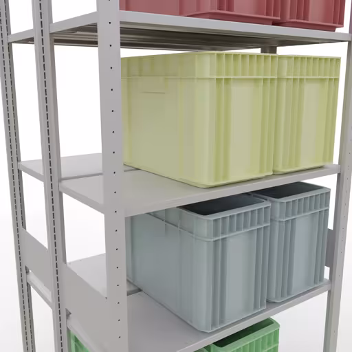 Produktbild Nr.8 des Artikels Grundregal, Doppelregal, Fachbodenregal Stecksystem MULTIplus150, 3000 x 1000 x (2x400) mm (HxBxT), 2x7 Fachböden, Längenriegel, RAL 7035 lichtgrau aus der Produktreihe Fachbodenregale von der Marke Schulte Lagertechnik