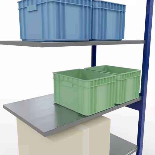 Produktbild Nr.12 des Artikels Anbauregal, Fachbodenregal Stecksystem MULTIplus150, 2500 x 1000 x 600 mm (HxBxT), 6 Fachböden, Längenriegel, RAL 5010 enzianblau/verzinkt aus der Produktreihe Stecksystem von der Marke Schulte Lagertechnik