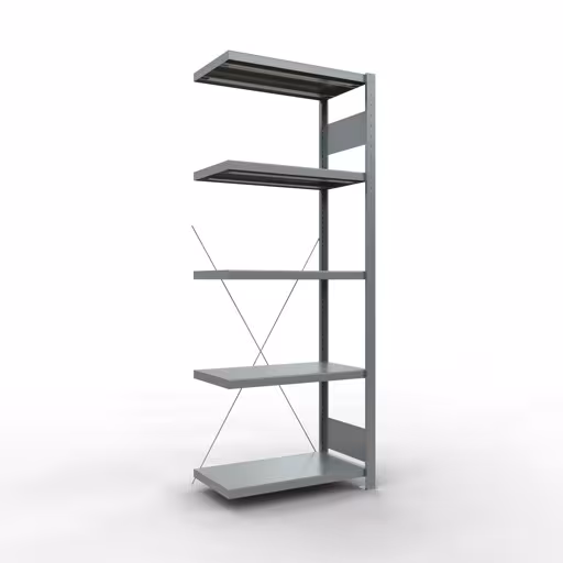 Anbauregal, Fachbodenregal Stecksystem MULTIplus250, 2000 x 750 x 400 mm (HxBxT), 5 Fachböden, Kreuzstrebe, verzinkt aus der Kategorie Anbauregal mit der Artikelnummer 12945-75