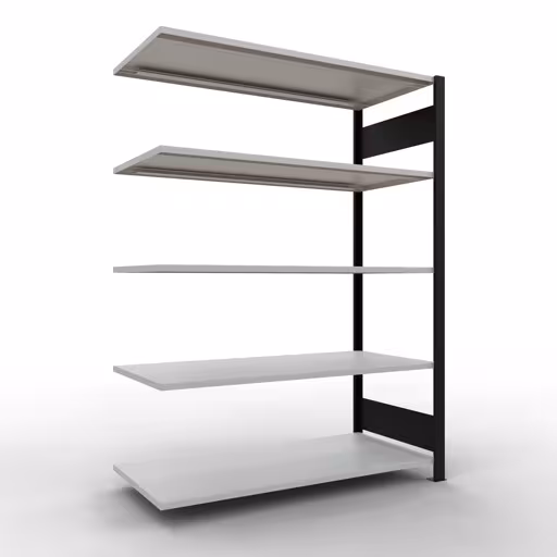 Anbauregal, Büro-Fachbodenregal Stecksystem MULTIplus150, 1800 x 1300 x 600 mm (HxBxT), 5 Fachböden, Längenriegel, ohne Mittelanschlag, schwarz/lichtgrau von der Marke Schulte Lagertechnik Anbauregal, Büro-Fachbodenregal Stecksystem MULTIplus150, 1800 x 1300 x 600 mm (HxBxT), 5 Fachböden, Längenriegel, ohne Mittelanschlag, schwarz/lichtgrau aus der Kategorie Stecksystem mit der Artikelnummer 36059-S