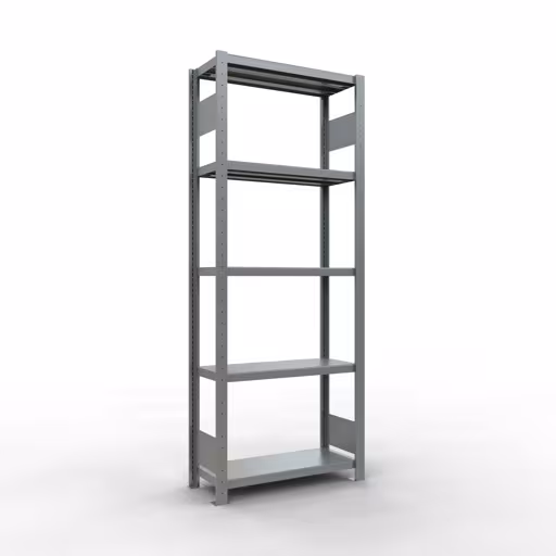 Grundregal, Fachbodenregal Stecksystem MULTIplus250, 2000 x 750 x 300 mm (HxBxT), 5 Fachböden, Längenriegel, verzinkt aus der Kategorie Grundregal mit der Artikelnummer 12930-75-LR