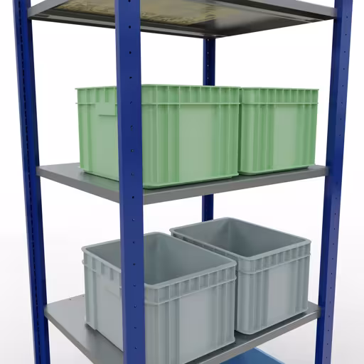 Grundregal, Fachbodenregal Stecksystem MULTIplus150, 2000 x 750 x 600 mm (HxBxT), 5 Fachböden, Längenriegel, RAL 5010 enzianblau/verzinkt/verzinkt von Schulte Lagertechnik mit der Artikelnr. 12760-75-LR-B