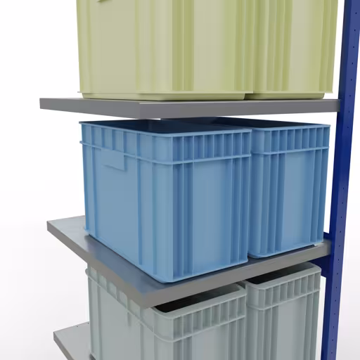 Anbauregal, Fachbodenregal Stecksystem MULTIplus250, 2500 x 750 x 800 mm (HxBxT), 6 Fachböden, Längenriegel, RAL 5010 enzianblau/verzinkt/verzinkt von Schulte Lagertechnik aus der Kategorie Stecksystem