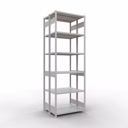 Grundregal, Doppelregal, Fachbodenregal Stecksystem MULTIplus250, 3000 x 1000 x (2x400) mm (HxBxT), 2x7 Fachböden, Längenriegel, RAL 7035 lichtgrau aus der Kategorie Doppelregale mit der Artikelnummer 33242