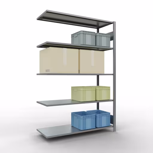 Anbauregal, Fachbodenregal Stecksystem MULTIplus150, 2000 x 1300 x 500 mm (HxBxT), 5 Fachböden, Längenriegel, verzinkt von Schulte Lagertechnik aus der Kategorie Stecksystem