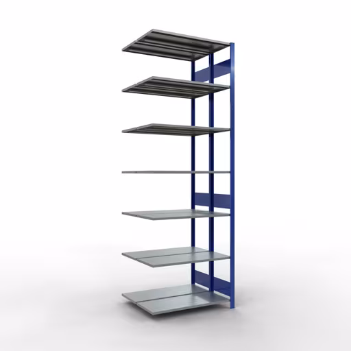 Anbauregal, Doppelregal, Fachbodenregal Stecksystem MULTIplus150, 3000 x 1000 x (2x400) mm (HxBxT), 2x7 Fachböden, Längenriegel, RAL 5010 enzianblau aus der Kategorie Doppelregale mit der Artikelnummer 33147-B