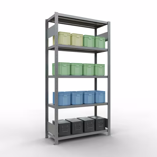 Abbildung Nr 9 des Artikels Grundregal, Fachbodenregal Stecksystem MULTIplus330, 2000 x 1000 x 400 mm (HxBxT), 5 Fachböden, Längenriegel, verzinkt aus der Produktgruppe Stecksystem von der Marke Schulte Lagertechnik