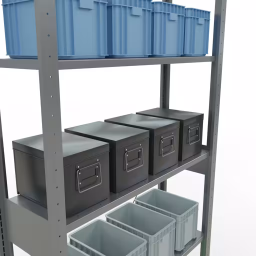 Produktbild Nr 12 des Artikels Grundregal, Fachbodenregal Stecksystem MULTIplus150, 2500 x 1000 x 300 mm (HxBxT), 6 Fachböden, Kreuzstrebe, verzinkt Abbildung Nr 12 des Artikels Grundregal, Fachbodenregal Stecksystem MULTIplus150, 2500 x 1000 x 300 mm (HxBxT), 6 Fachböden, Kreuzstrebe, verzinkt aus der Produktgruppe Stecksystem von der Marke Schulte Lagertechnik