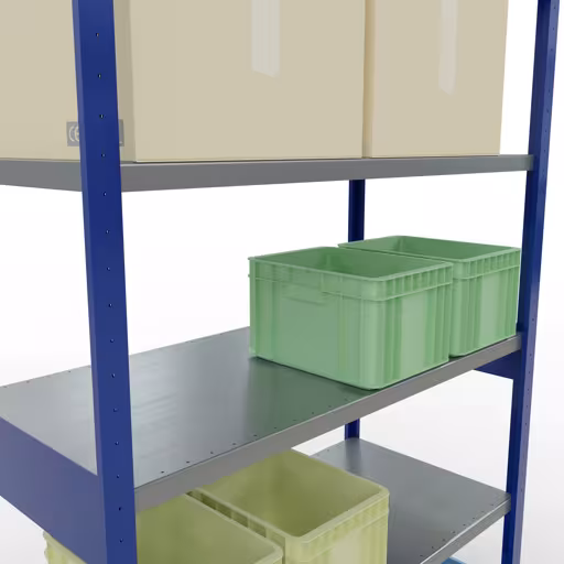 Abbildung Nr 12 des Artikels Grundregal, Fachbodenregal Stecksystem MULTIplus250, 2500 x 1300 x 600 mm (HxBxT), 6 Fachböden, Kreuzstrebe, RAL 5010 enzianblau/verzinkt aus der Produktgruppe Stecksystem von der Marke Schulte Lagertechnik