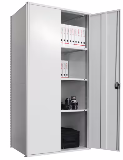 Flügeltürschrank, Grundregal 2000 x 1000 x 600 mm, RAL 7035 lichtgrau/verzinkt, 5 MULTIplus150-Fachböden, Seitenwände, Rückwand, 1 Stück Flügeltür aus der Kategorie Grundregal mit der Artikelnummer 12760-M6