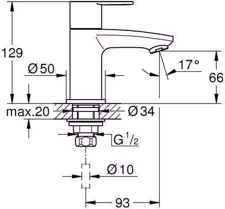 Technische Zeichnung 4079840 GROHE Standventil Eurostyle C 23039_2 XS-Size chrom