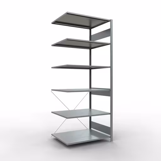 Anbauregal, Fachbodenregal Stecksystem MULTIplus150, 2500 x 1000 x 800 mm (HxBxT), 6 Fachböden, Kreuzstrebe, verzinkt aus der Kategorie Anbauregal mit der Artikelnummer 12586