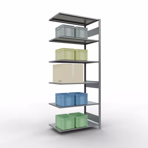 Zusatzbild des Artikels Anbauregal, Fachbodenregal Stecksystem MULTIplus150, 2500 x 1000 x 600 mm (HxBxT), 6 Fachböden, Längenriegel, verzinkt aus Anbauregal