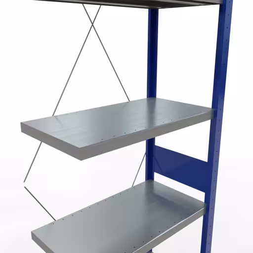 Abbildung Nr 13 des Artikels Anbauregal, Fachbodenregal Stecksystem MULTIplus250, 3000 x 750 x 400 mm (HxBxT), 7 Fachböden, Kreuzstrebe, RAL 5010 enzianblau/verzinkt/verzinkt aus der Produktgruppe Stecksystem von der Marke Schulte Lagertechnik