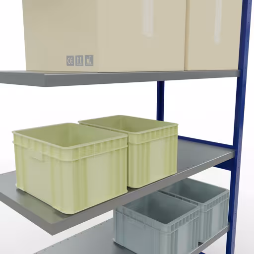 Abbildung Nr 13 des Artikels Anbauregal, Fachbodenregal Stecksystem MULTIplus250, 2500 x 1300 x 600 mm (HxBxT), 6 Fachböden, Längenriegel, RAL 5010 enzianblau/verzinkt aus der Produktgruppe Stecksystem von der Marke Schulte Lagertechnik