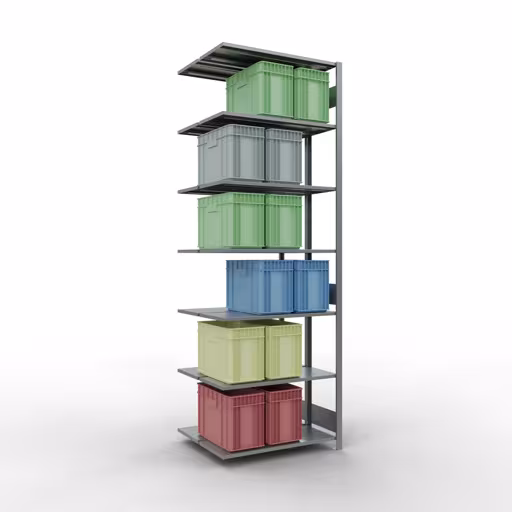 Abbildung Nr 7 des Artikels Anbauregal, Doppelregal, Fachbodenregal Stecksystem MULTIplus150, 3000 x 1000 x (2x400) mm (HxBxT), 2x7 Fachböden, Längenriegel, verzinkt aus der Produktgruppe Fachbodenregale von der Marke Schulte Lagertechnik