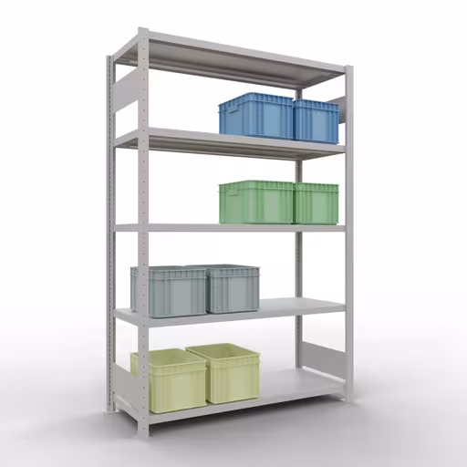 Abbildung Nr 12 des Artikels Grundregal, Fachbodenregal Stecksystem MULTIplus250, 2000 x 1300 x 500 mm (HxBxT), 5 Fachböden, Längenriegel, RAL 7035 lichtgrau aus der Produktgruppe Stecksystem von der Marke Schulte Lagertechnik