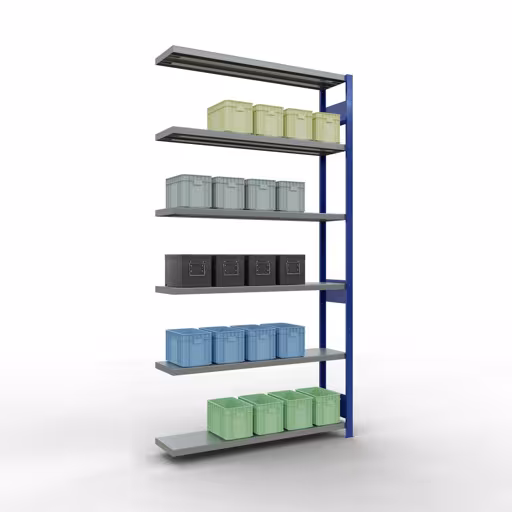 Produktbild Nr 12 des Artikels Anbauregal, Fachbodenregal Stecksystem MULTIplus250, 2500 x 1300 x 300 mm (HxBxT), 6 Fachböden, Längenriegel, RAL 5010 enzianblau/verzinkt Abbildung Nr 12 des Artikels Anbauregal, Fachbodenregal Stecksystem MULTIplus250, 2500 x 1300 x 300 mm (HxBxT), 6 Fachböden, Längenriegel, RAL 5010 enzianblau/verzinkt aus der Produktgruppe Stecksystem von der Marke Schulte Lagertechnik