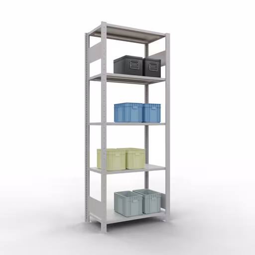 Grundregal, Fachbodenregal Stecksystem MULTIplus150, 2000 x 750 x 400 mm (HxBxT), 5 Fachböden, Längenriegel, RAL 7035 lichtgrau von der Marke Schulte Lagertechnik aus der Produktreihe Stecksystem