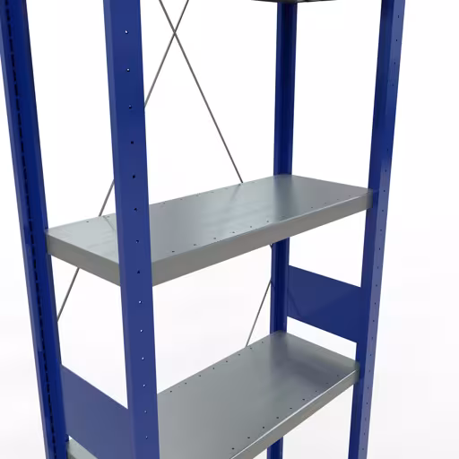 Produktbild Nr 15 des Artikels Grundregal, Fachbodenregal Stecksystem MULTIplus250, 3000 x 750 x 300 mm (HxBxT), 7 Fachböden, Kreuzstrebe, RAL 5010 enzianblau/verzinkt/verzinkt Abbildung Nr 15 des Artikels Grundregal, Fachbodenregal Stecksystem MULTIplus250, 3000 x 750 x 300 mm (HxBxT), 7 Fachböden, Kreuzstrebe, RAL 5010 enzianblau/verzinkt/verzinkt aus der Produktgruppe Stecksystem von der Marke Schulte Lagertechnik