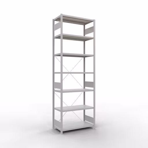 Grundregal, Fachbodenregal Stecksystem MULTIplus330, 3000 x 1000 x 500 mm (HxBxT), 7 Fachböden, Kreuzstrebe, RAL 7035 lichtgrau von der Marke Schulte Lagertechnik Grundregal, Fachbodenregal Stecksystem MULTIplus330, 3000 x 1000 x 500 mm (HxBxT), 7 Fachböden, Kreuzstrebe, RAL 7035 lichtgrau aus der Kategorie Grundregal mit der Artikelnummer 33852