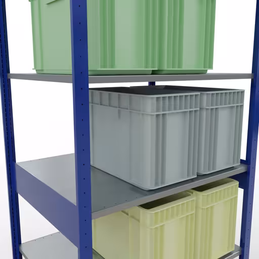 Grundregal, Fachbodenregal Stecksystem MULTIplus150, 2500 x 1000 x 800 mm (HxBxT), 6 Fachböden, Kreuzstrebe, RAL 5010/verzinkt mit der Artikelnr. 12581-B Grundregal, Fachbodenregal Stecksystem MULTIplus150, 2500 x 1000 x 800 mm (HxBxT), 6 Fachböden, Kreuzstrebe, RAL 5010/verzinkt von Schulte Lagertechnik aus der Kategorie Stecksystem