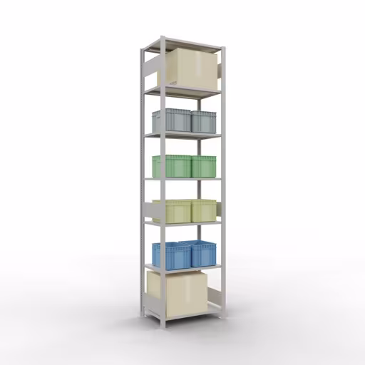 Grundregal, Fachbodenregal Stecksystem MULTIplus150, 3000 x 750 x 500 mm (HxBxT), 7 Fachböden, Längenriegel, RAL 7035 lichtgrau von Schulte Lagertechnik aus der Kategorie Stecksystem