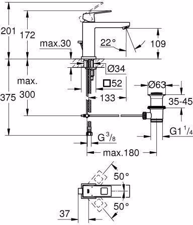 GROHE Einhand-Waschtischbatterie Eurocube 23445 mittelhohe Ausführung chrom